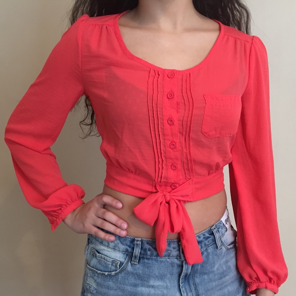 Coral crop top blouse
